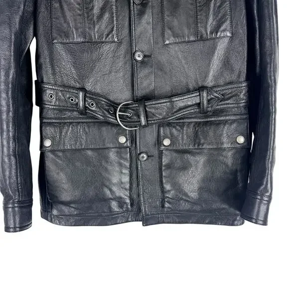 Saint Laurent Saharienne Lambskin Leather Belted Jacket K-Pop Black Mens Size 52 - Picture 4 of 11